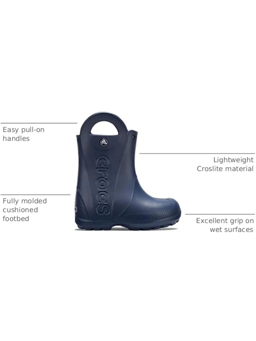 CROCS Kids Navy Blue Rain Boots with Handles